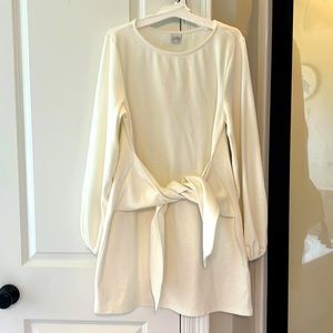 White Long Sleeve Tie Dress